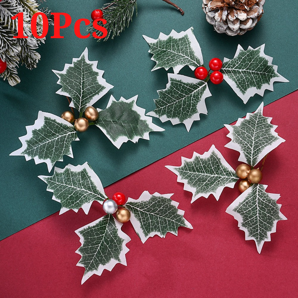10PCS 5.5×6.5cm Christmas Holly Leaf & Berry Picks