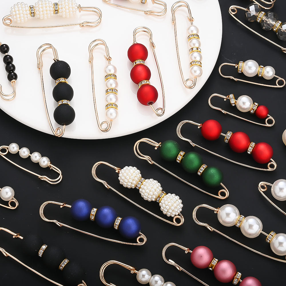 Imitation Pearl Iron Safety Pin Brooches