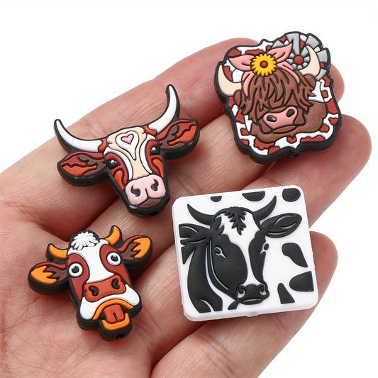 1/4PCS Cow-Themed Silicone Bead Set