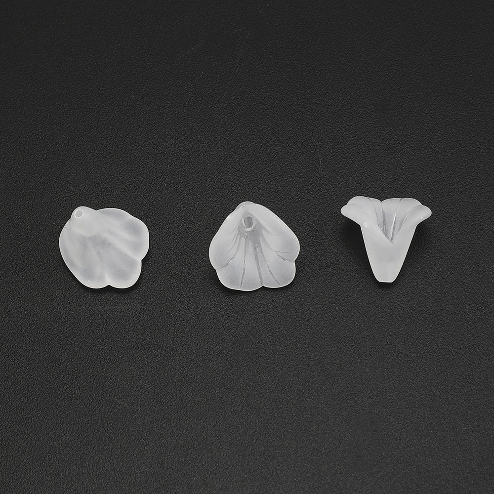 50pcs/set 10x15mm Frosted White Acrylic Flower Beads