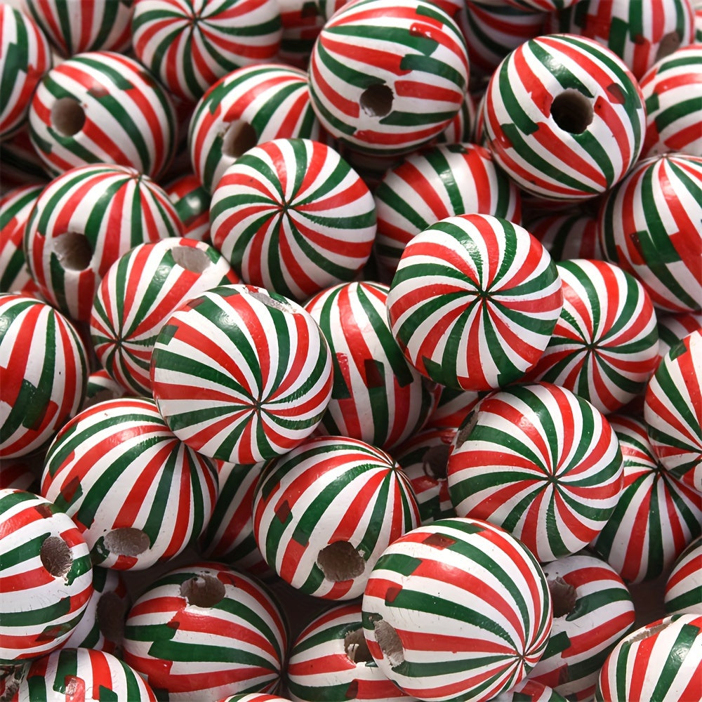 10PCS 16mm Striped Pattern Wooden Bead Set