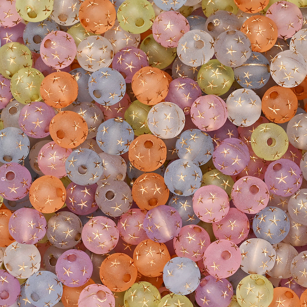 Frosted Acrylic Star Print Round Beads