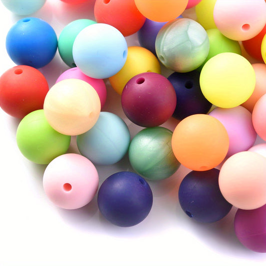 50pcs 12/15mm Rainbow Silicone Round Focal Beads