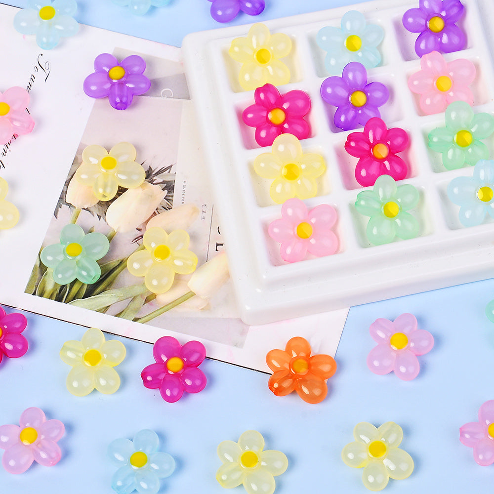 20pcs 21mm Acrylic Straight Hole Flower Spacer Beads
