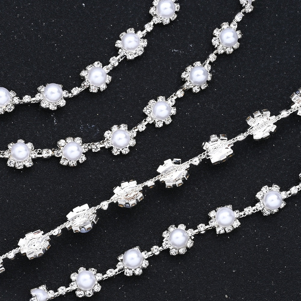 17.7 Inch Imitation Pearl & Rhinestone Bead Chain