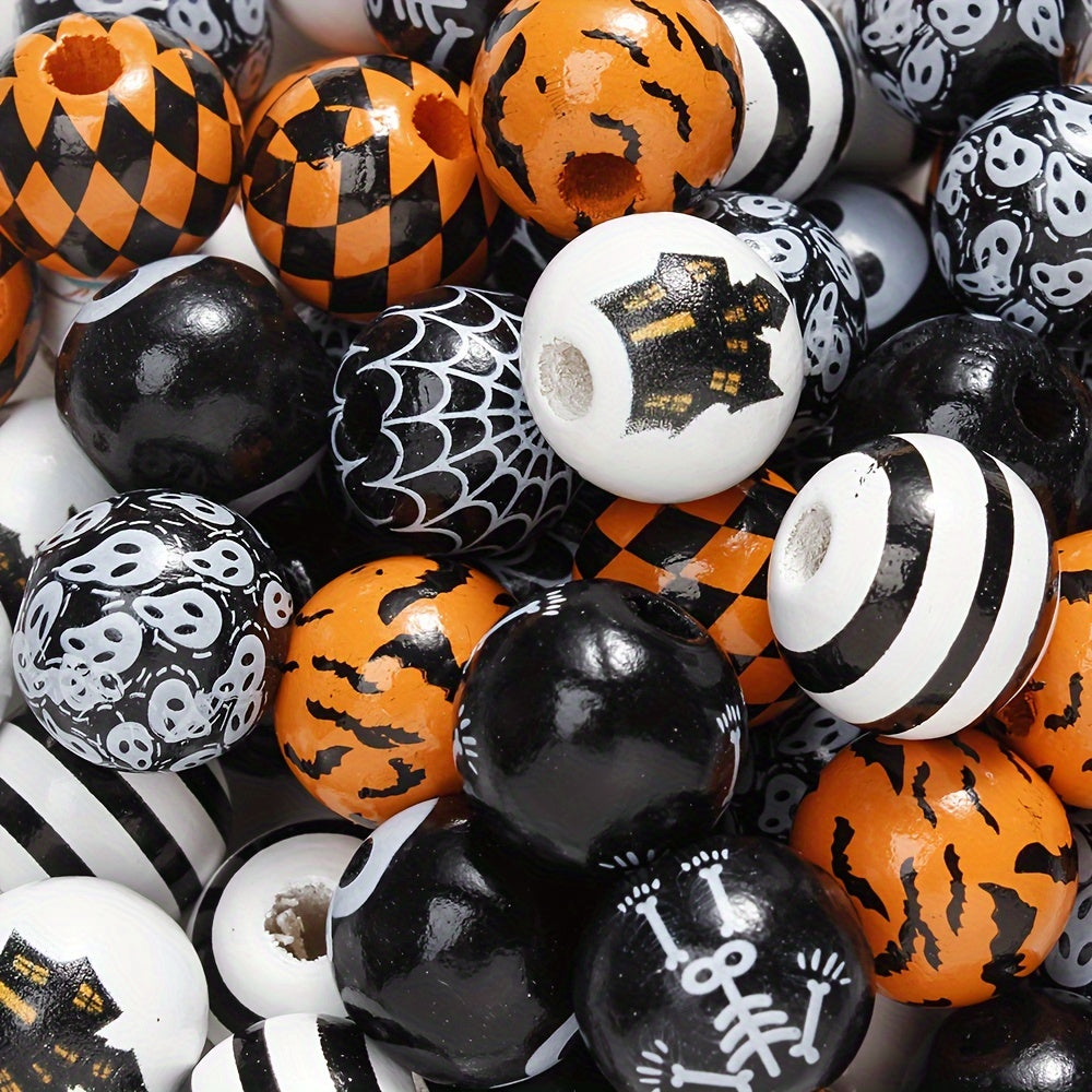 10PCS 16mm Multistyle Patterned Wooden Bead Set