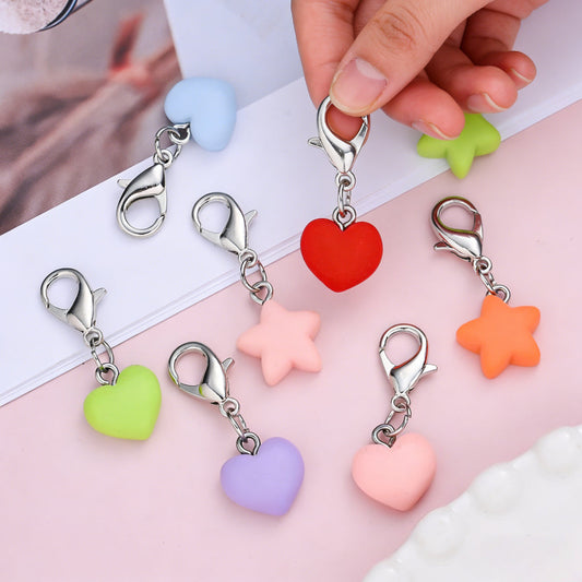 24PCS Multicolor Resin Heart & Star Mini Keychain Set