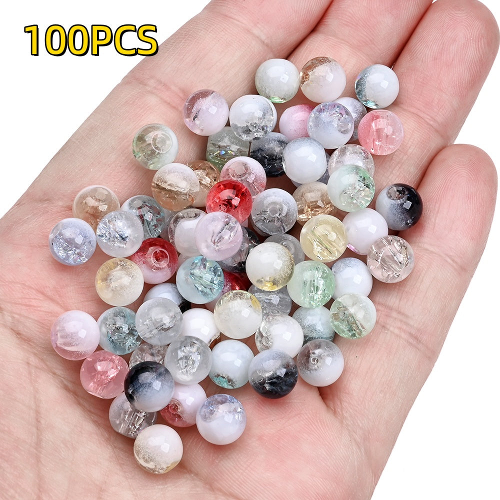 100pcs 8mm Translucent Crackle Glass Beads