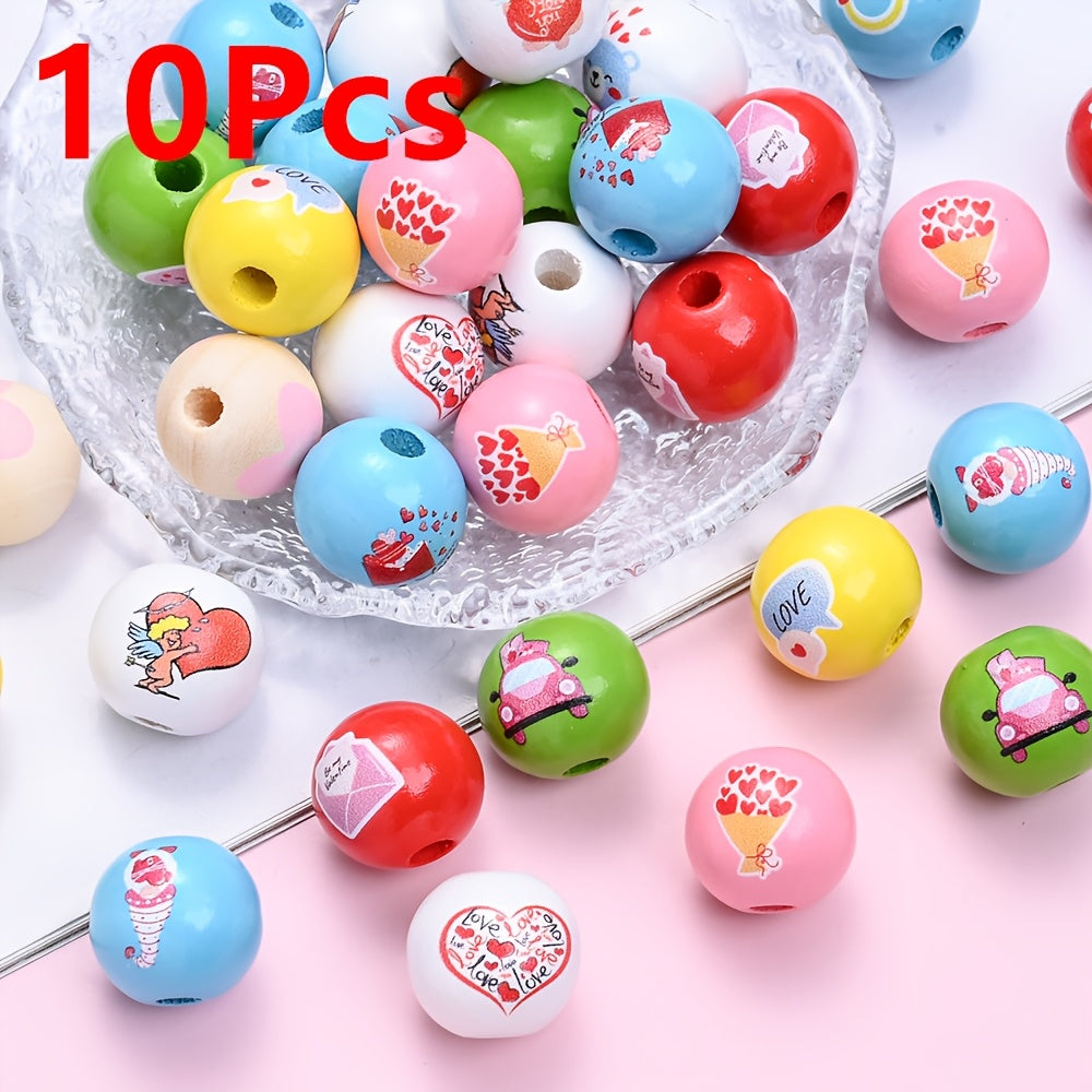 Valentine's Day Printed Wooden Spacer Beads