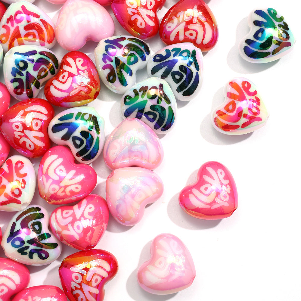 20pcs 20x22mm Acrylic 'I Love You' Letter Heart Beads