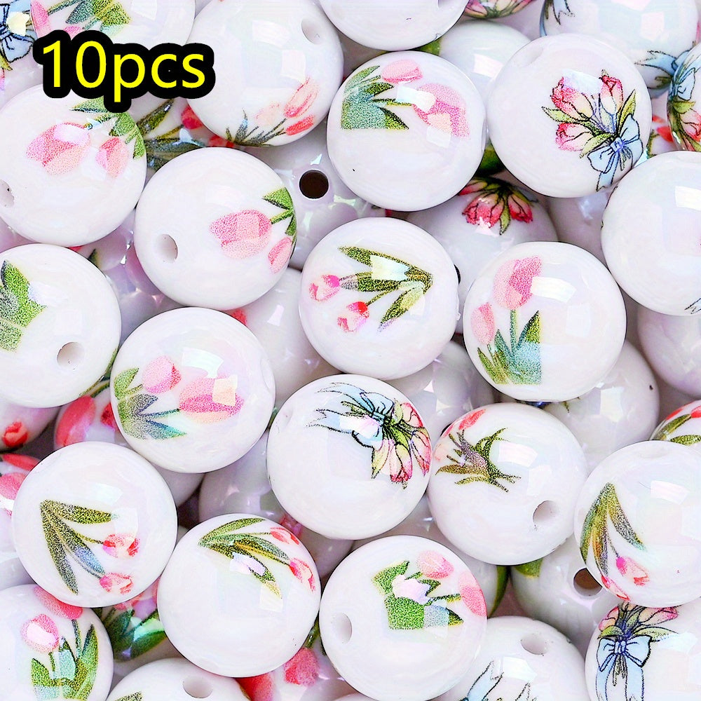 10pcs 16mm Pink Tulip Flower Acrylic Beads