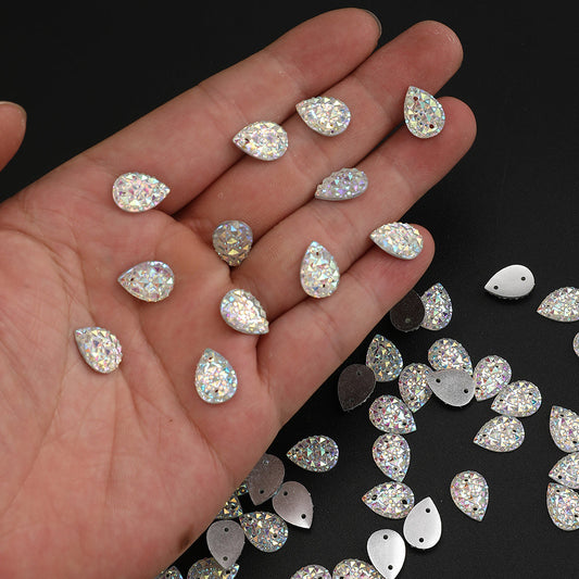200-Piece 10x14 mm Glitter Waterdrop Flatback Rhinestone Beads