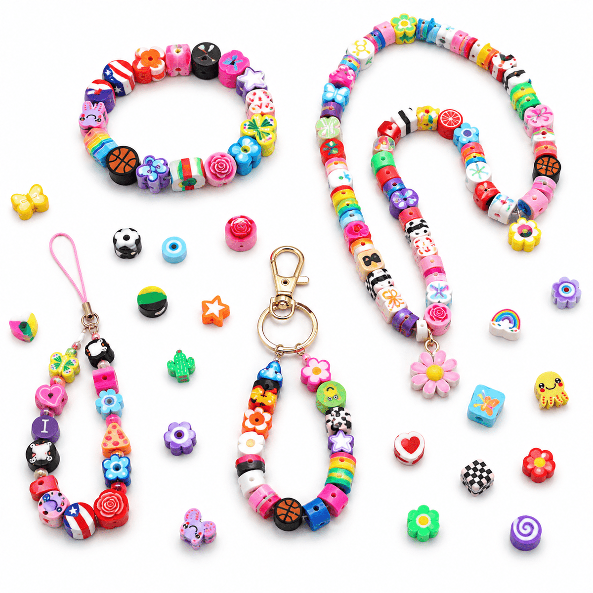 440pcs Colorful Polymer Clay Beads Set, Mixed Shapes & Patterns (Flowers
