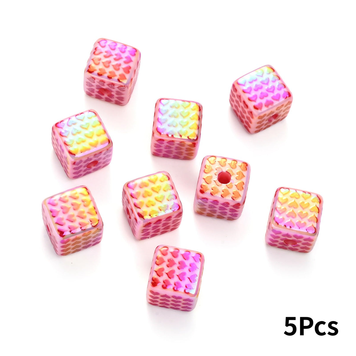 Red Square Heart Acrylic Beads