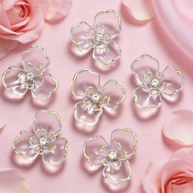 10pcs 36x39mm Double-Layer Transparent Floral Acrylic Patch Beads