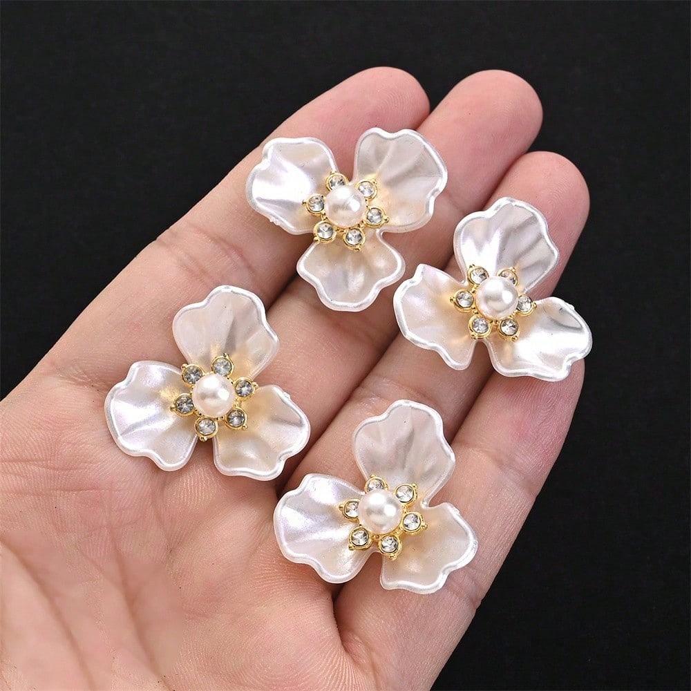 White Three Petal Flower Rhinestone Decals