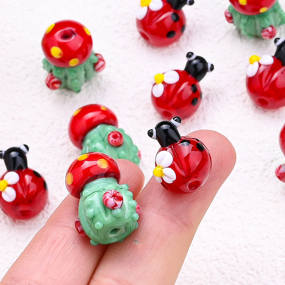 Bohemian Glass Beetle Flower Beads