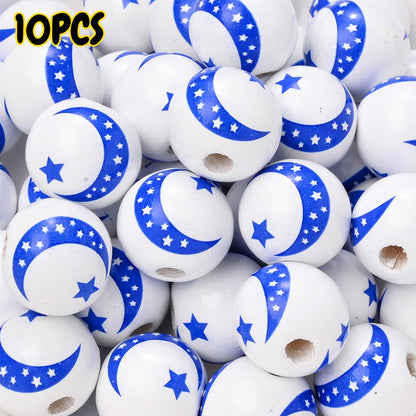 Arabian Star and Moon Wooden Beads