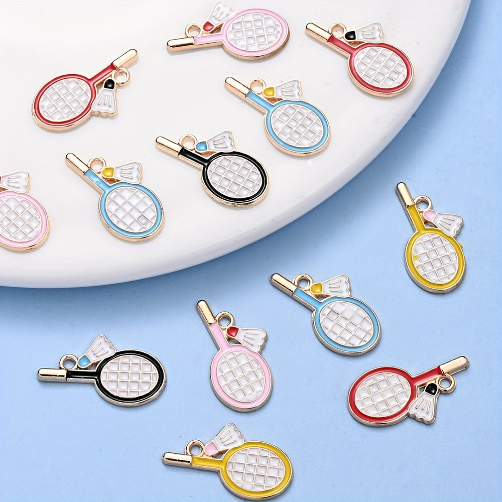 10PCS 11×22mm Colorful Badminton Racket Enamel Charm Set