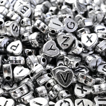 100PCS 4×7mm Heart-Shaped A-Z Letter Acrylic Bead Set