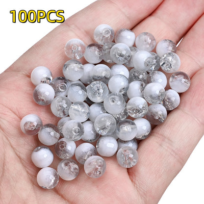 100pcs 8mm Translucent Crackle Glass Beads