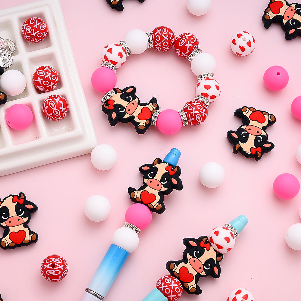 Pink Silicone Focal Beads Set