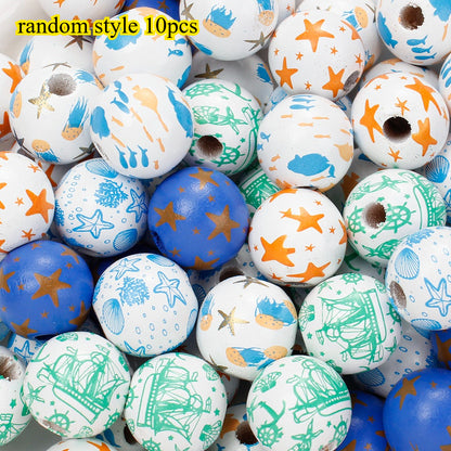 Marine-Themed Wooden Beads