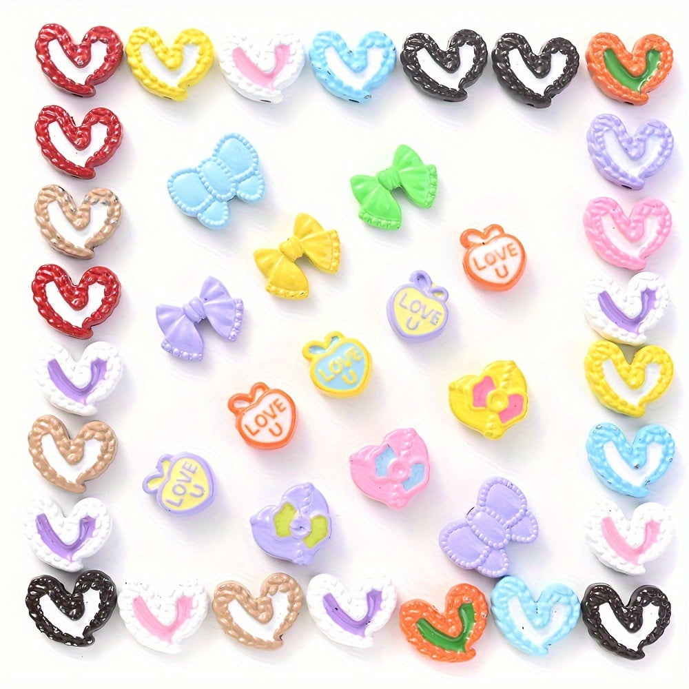 5pcs Mixed Color Alloy Heart Bowknot Butterfly Beads