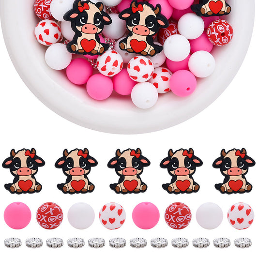 Pink Silicone Focal Beads Set