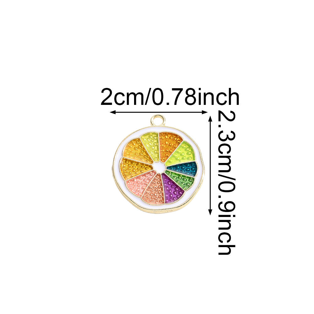 10PCS 20×23mm Rainbow Citrus Slice Alloy Pendant Set