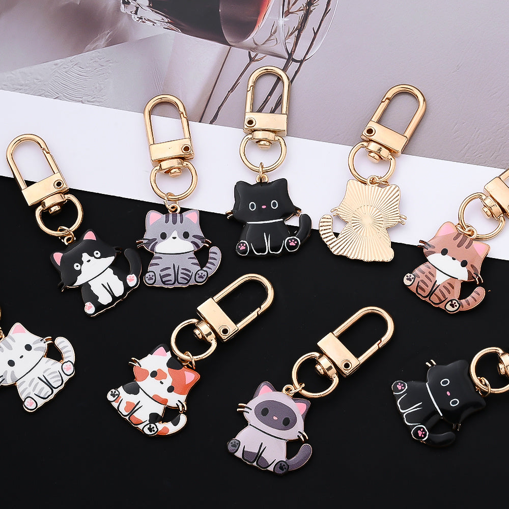Mini Enamel Cat Keychain Set