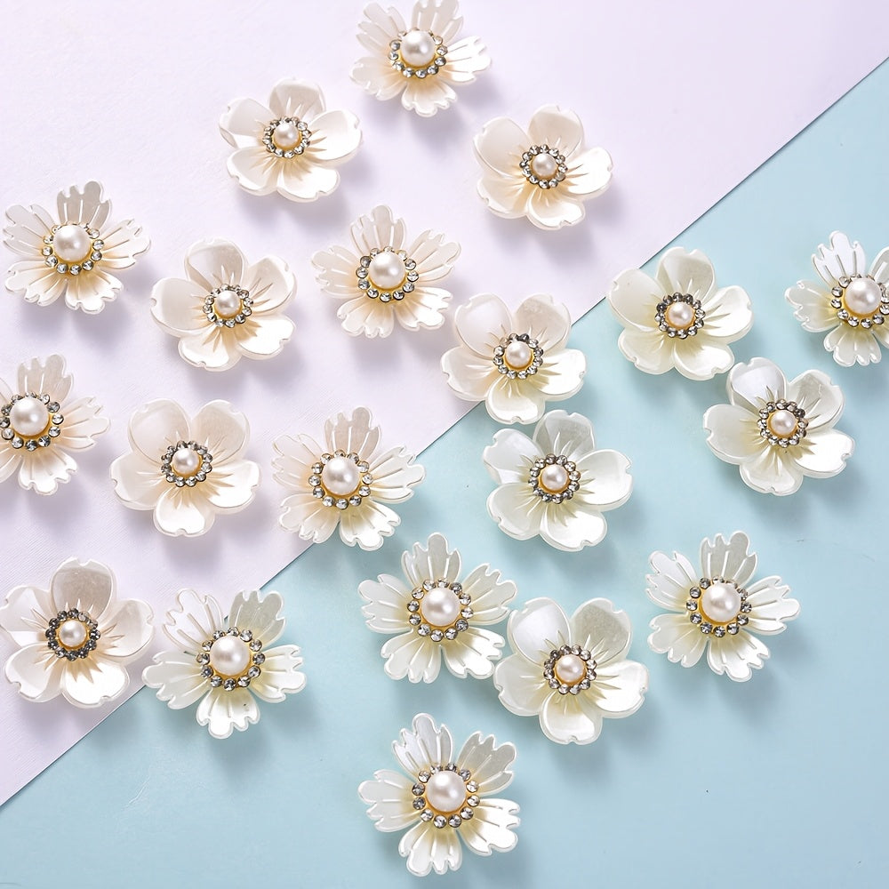 10PCS White Flower Acrylic Embellishment Set