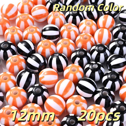 20pcs 12/16mm Acrylic Striped Halloween Beads