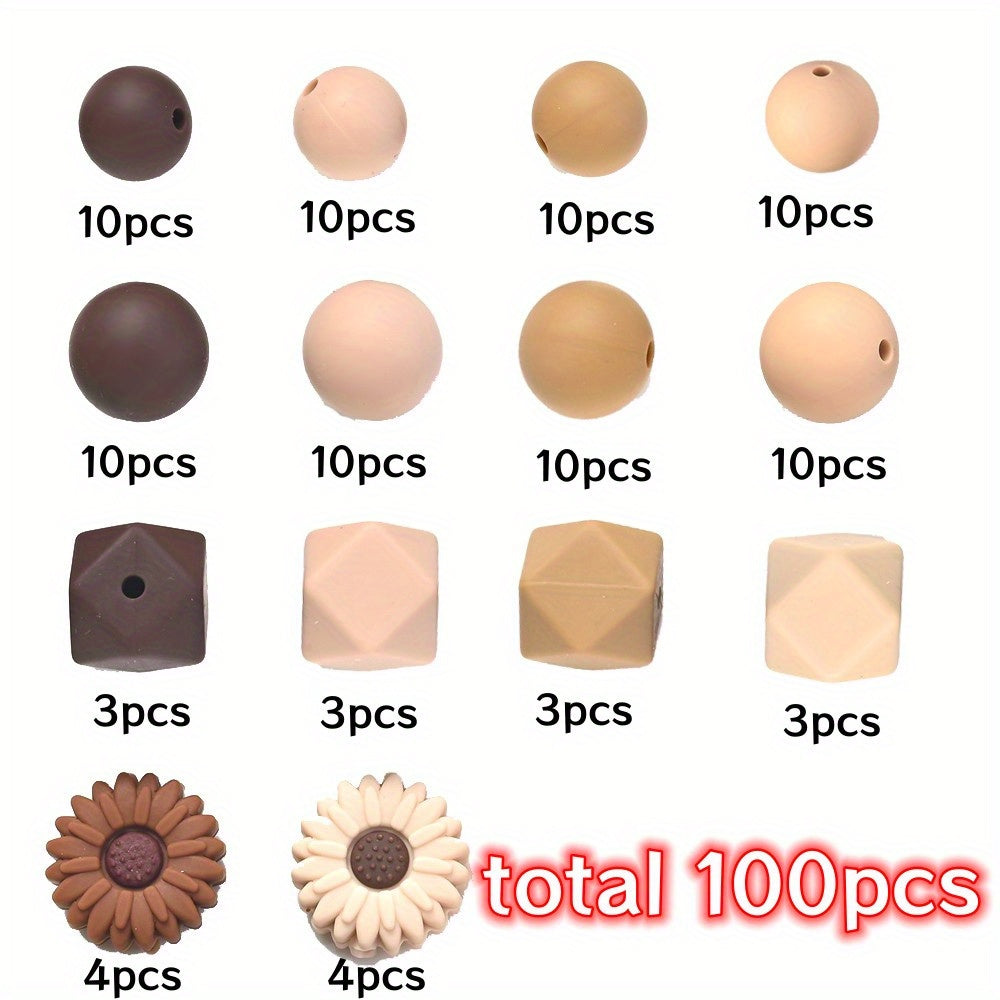 100pcs Brown Silicone Sunflower Beads