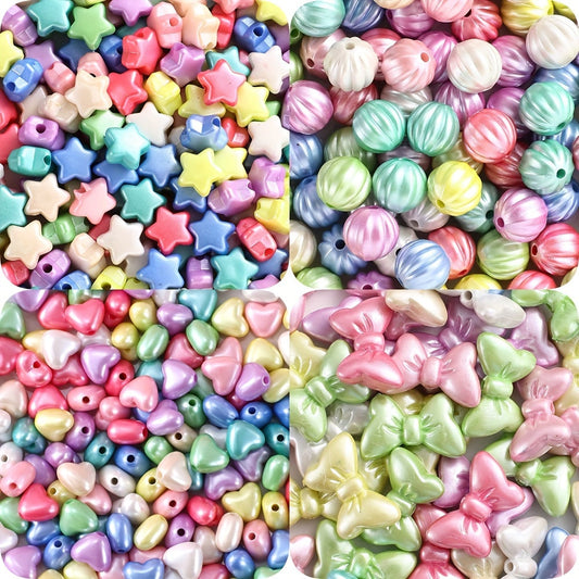 50/100PCS Assorted Styles Matte Acrylic Beads - Stars, Hearts, Butterflies