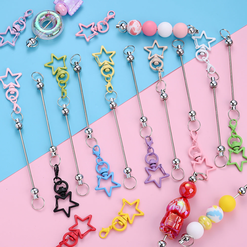 12PCS Star Lobster Clasp Beaded Keychain Set