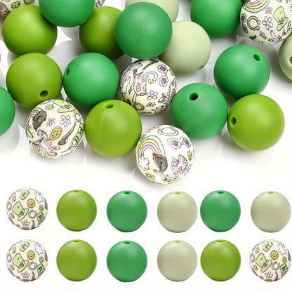 40pcs/set 15mm Colorful Round Silicone Flower Doodle Printed Beads