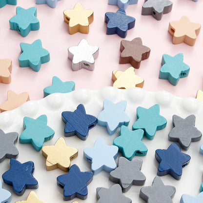 50pcs 15mm Star-Shaped Wooden Beads