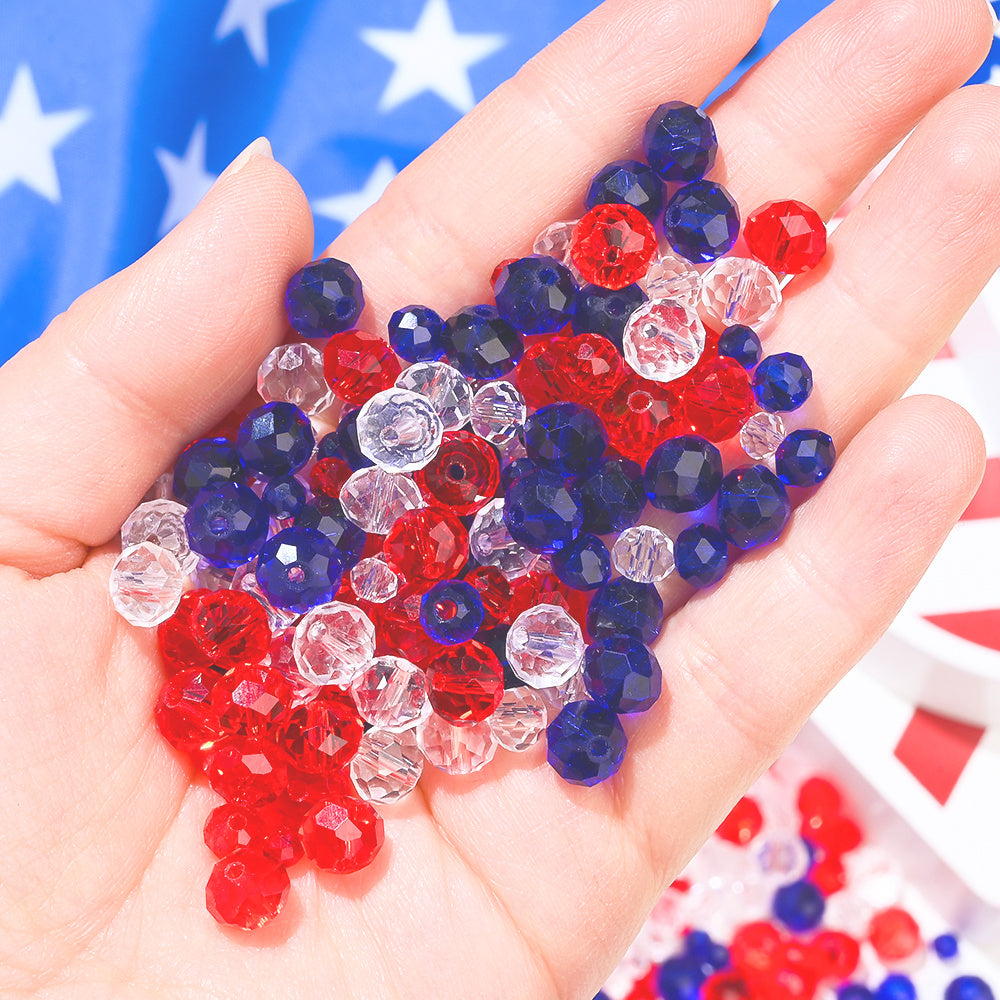 Patriotic Red White and Blue Faceted Glass Bead Set