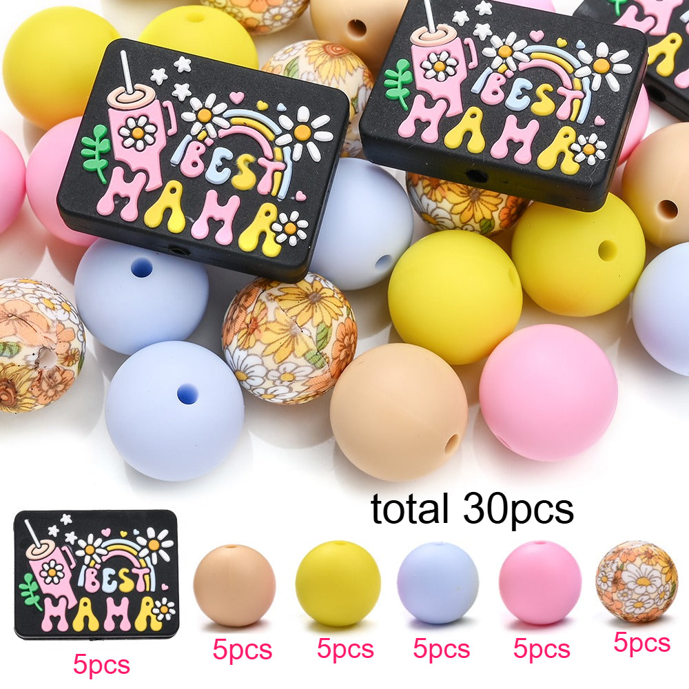 25/30pcs Mother's Day Sunflower Silicone Bead Set