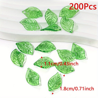 Clear Green Acrylic Leaf Beads and Charms