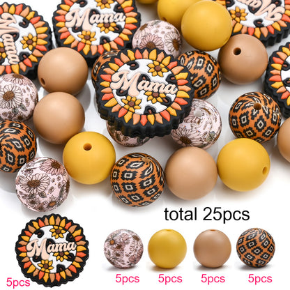 25/30pcs Mother's Day Sunflower Silicone Bead Set