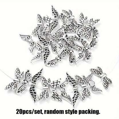 20pcs/set 22x81mm Ancient Silver Wing Alloy Charms