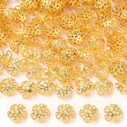 100PCS 8mm Flower Circle Metal-Plated Bead Cap Set