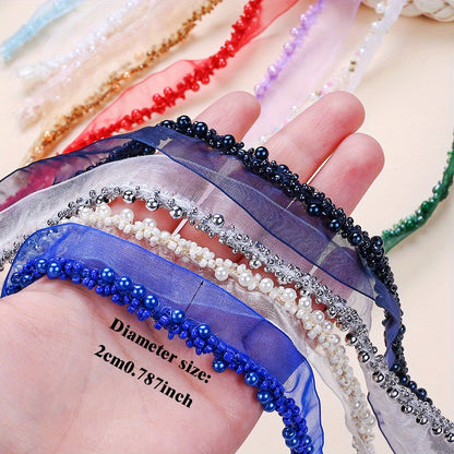 85cm 2cm Shiny Tiny Beads Lace Trim Ribbon