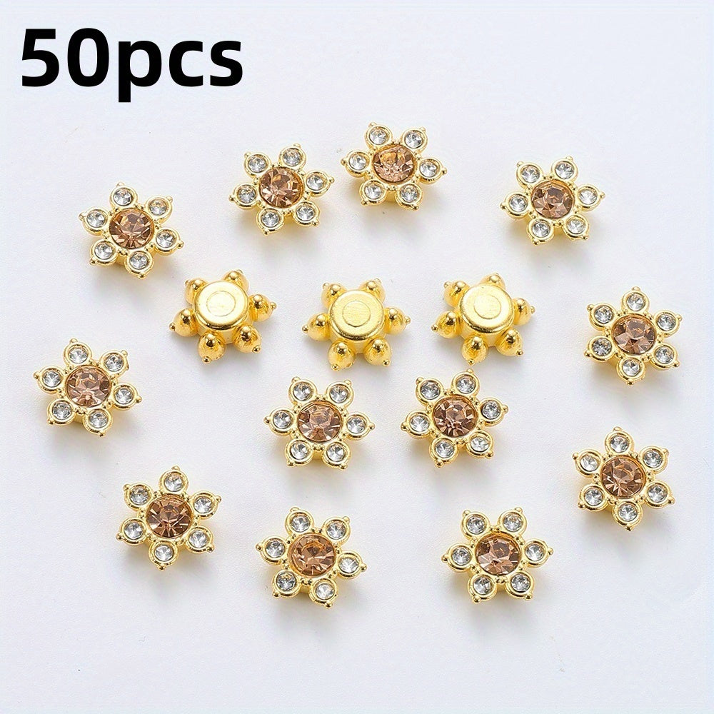 50pcs Six Petal Flower Rhinestone Acrylic Beads