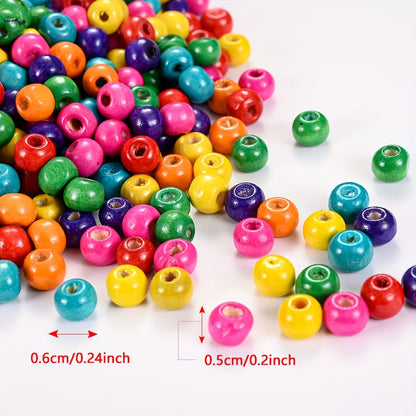 200PCS 5×6mm Rainbow Irregular Round Wood Beads