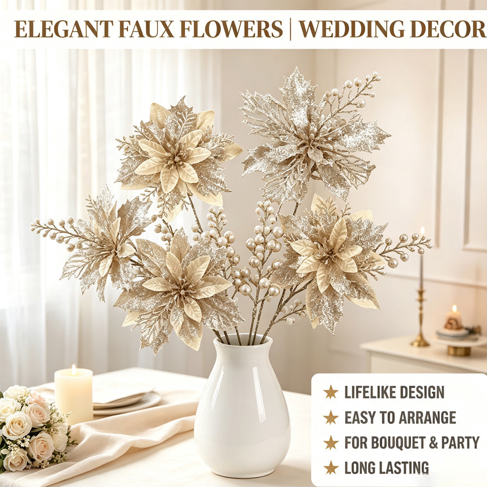 18-Piece Sparkling Artificial Berry Champagne Floral Branches