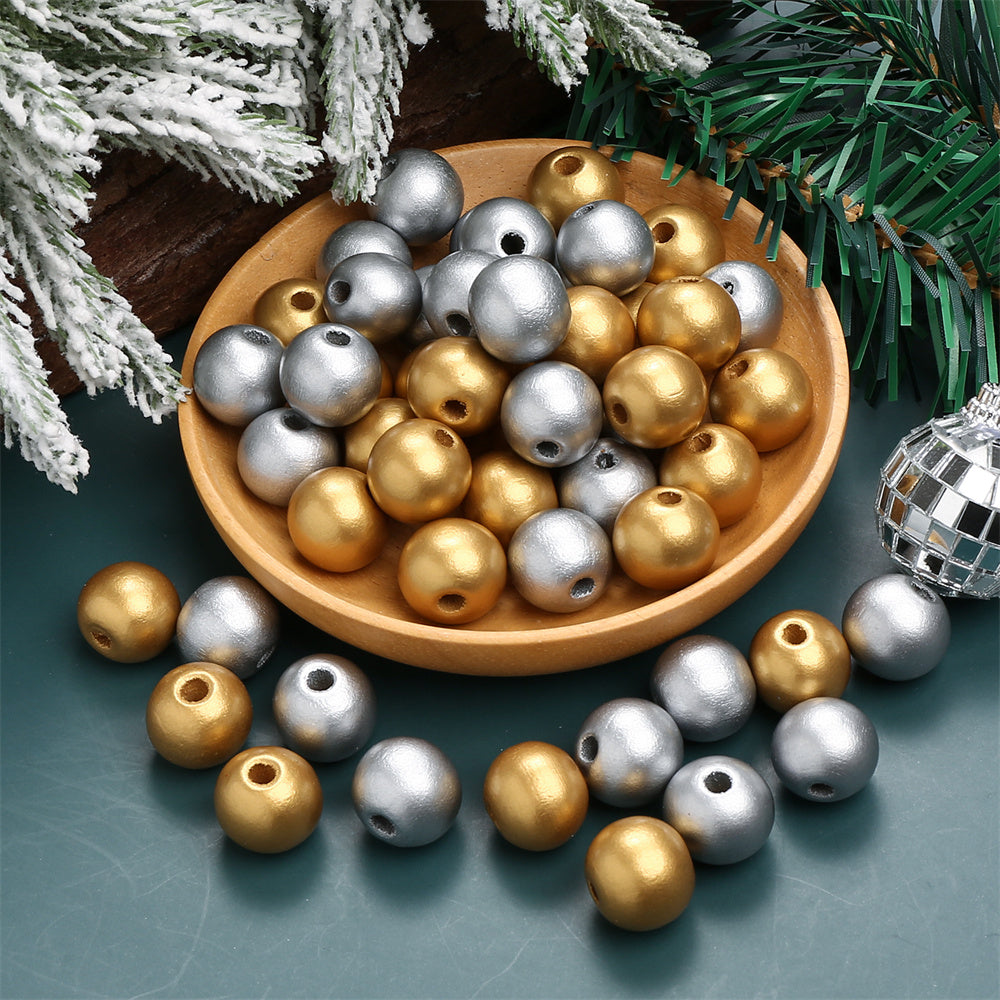 Gold & Silver Round Wooden Beads