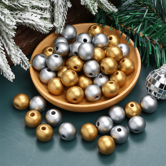 Gold & Silver Round Wooden Beads